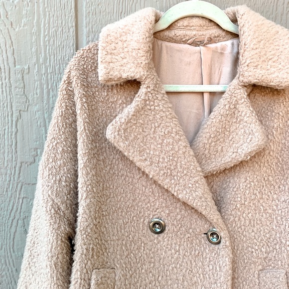 Free People mauve blush pink oversized button down teddy sherpa jacket overcoat - Picture 7 of 16